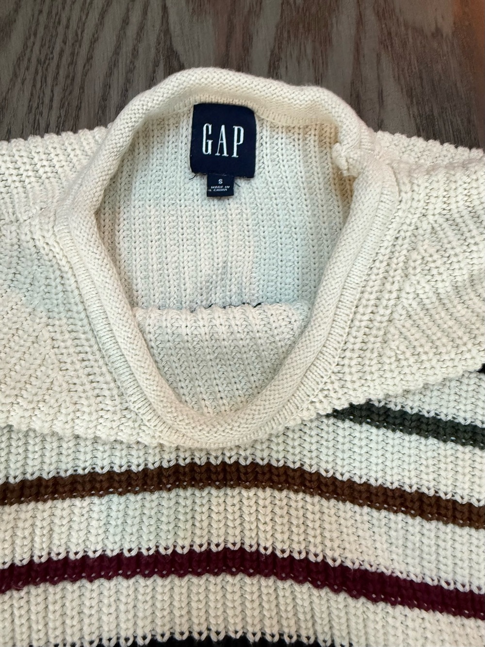 GAP Cream Crewneck Sweater with Multicolor Stripes